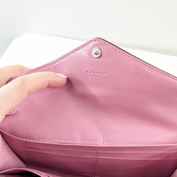 Coach Soft Coated Canvas Flap Envelope Wallet Floral Print Pink - Picture 4 of 7